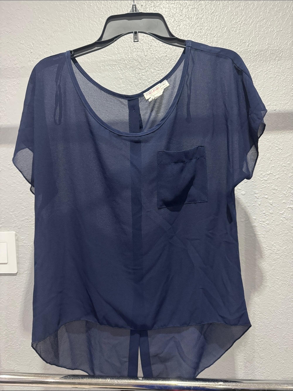 a'gaci Navy Sheer Short Sleeve Pocket Camisole
